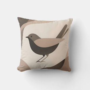 Cojín Decorativo Arte minimalista de aves tonos neutros naturaleza