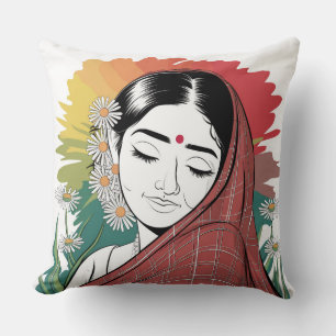 Cojín Decorativo Arte Minimalista tímido de una mujer india