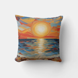 Cojín Decorativo Arte moderno de amanecer en la playa mediterránea