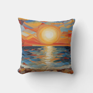 Cojín Decorativo Arte moderno de amanecer en la playa mediterránea