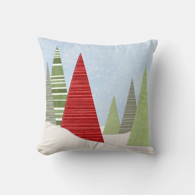 Cojín Decorativo Arte moderno de árboles navideños en invierno (Anverso)