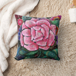 Cojín Decorativo Arte Nouveau Botánico Floral Caprichoso Rosa Rosa