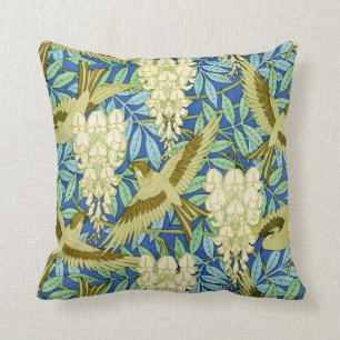 Cojín Decorativo Arte Nouveau de las glicinias y de los pájaros