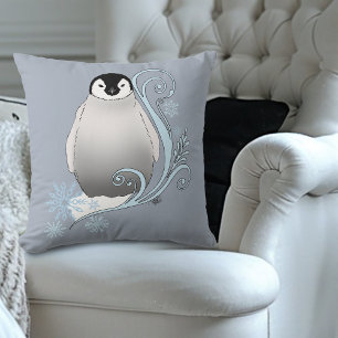 Cojín Decorativo Arte Nouveau de Pingüino de Invierno Caprichoso Co