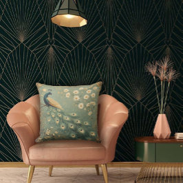 Cojín Decorativo Arte Nouveau Floral y Pavón Antiguo