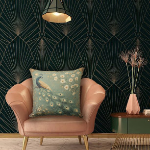 Cojín Decorativo Arte Nouveau Floral y Pavón Antiguo