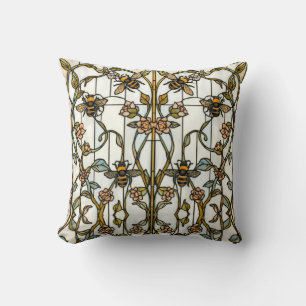 Cojín Decorativo Arte nuevo elegante botánico abeja vidrio emplomad
