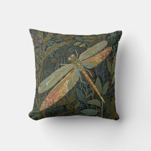 Cojín Decorativo Arte nuevo vintage dragona verde dorada