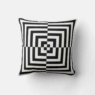 Cojín Decorativo Arte óptico de cuadrados concéntricos en blanco y