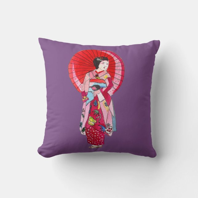 Cojín Decorativo Arte original japonés Geisha lindo kimono (Anverso)
