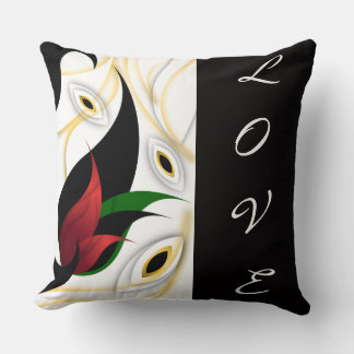 Cojín Decorativo Arte ornamental abstracto negro, dorado, rojo y ve