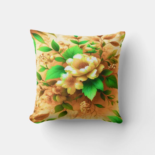 Cojín Decorativo arte pastel verde floreciente (Anverso)