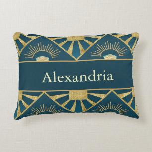 Cojín Decorativo Arte Personalizado Deco Teal & Nombre Geométrico D
