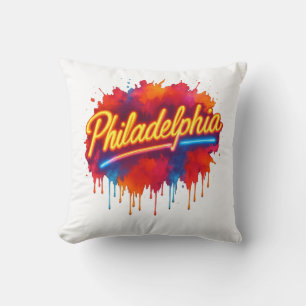 Cojín Decorativo Arte Philadelphia Neon Street - Colorido audaz