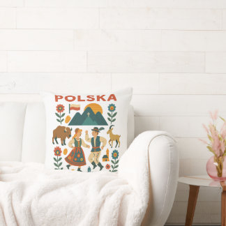 Cojín Decorativo Arte plano de montaña folk polaco