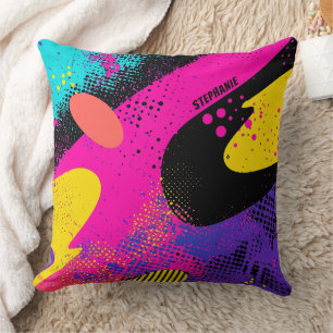 Cojín Decorativo Arte Pop Abstracto Retro Neón Rosa Cian