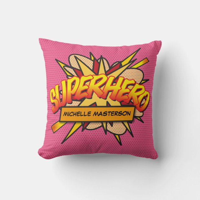 Cojín Decorativo Arte Pop Comic Retro Divertido SUPERHÉROE (Anverso)