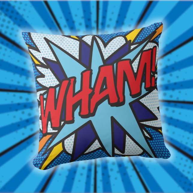 Cojín Decorativo Arte pop de cómics retro de WHAM (WHAM Fun Retro Comic Book Pop Art Throw Pillow)