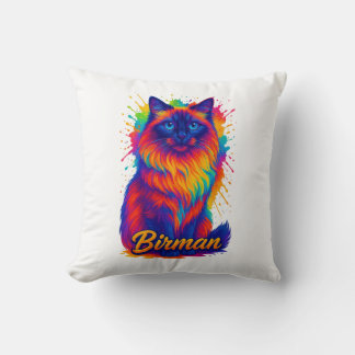 Cojín Decorativo Arte pop de gato birmano - Vibrante Ilustra Neon R