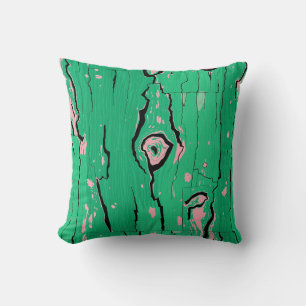 Cojín Decorativo Arte Pop de Grano de Madera Abstracto Corteza Verd
