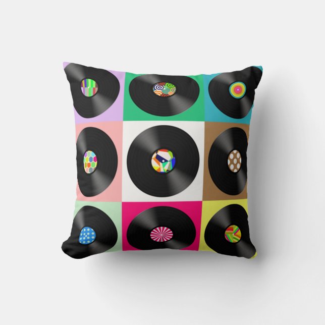 Cojín Decorativo Arte pop del disco de vinilo retro (Anverso)
