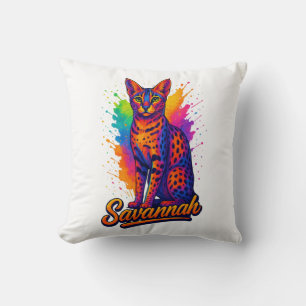 Cojín Decorativo Arte pop del gato de Savannah - Diseño vibrante de