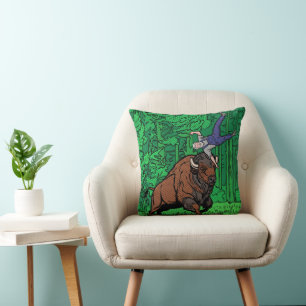 Cojín Decorativo Arte Pop Estilo Cómic Bisonte Lanzando Hombre Tram