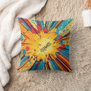 Cojín Decorativo Arte Pop Explosión Amarilla de Cómic Retro