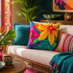 Cojín Decorativo Arte Pop Floral Tropical Retro Vibrante