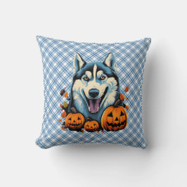 Cojín Decorativo Arte pop molinando perro Husky con calabazas Hallo
