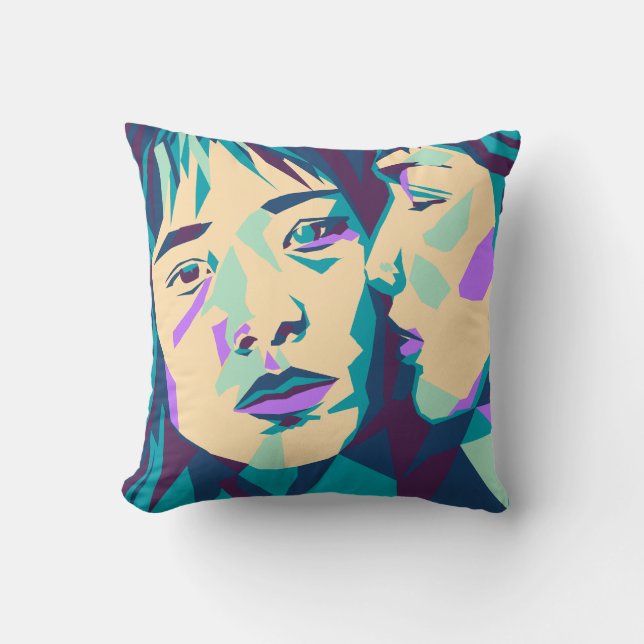 Cojín Decorativo Arte pop | Verde azul y cian | Dos mujeres (Anverso)