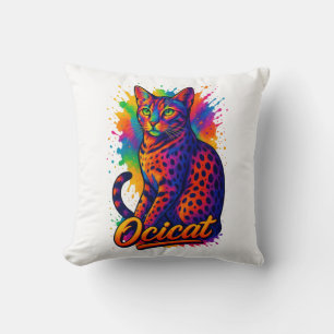 Cojín Decorativo Arte pop vibrante Ocicat - Gato con manchas colori