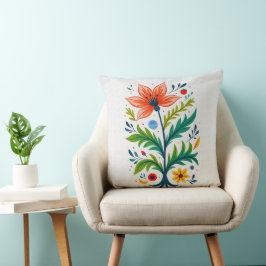 Cojín Decorativo Arte popular Árbol floral botánico Boho Cottagecor
