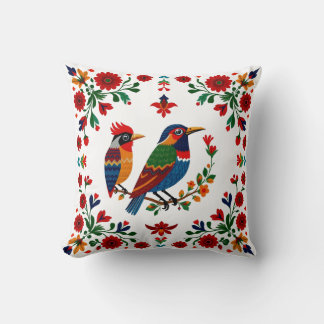 Cojín Decorativo Arte Popular Aves y Flores – Naturaleza Simétrica