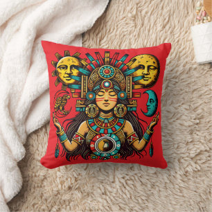 Cojín Decorativo Arte popular azteca indio woMan princesa luna de s