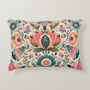 Cojín Decorativo Arte popular escandinavo floral maximalista colori