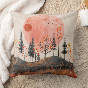 Cojín Decorativo Arte popular forestal de otoño de cobre de luna de