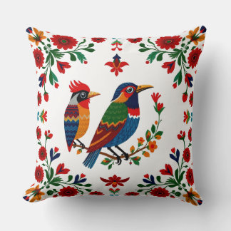 Cojín Decorativo Arte popular: pájaros y flores