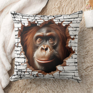 Cojín Decorativo Arte por ruptura de pared de Orangután en 3D - Saf