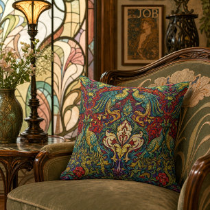Cojín Decorativo Arte Retro Art Nouveau Pavos y Aves por Walter Cra