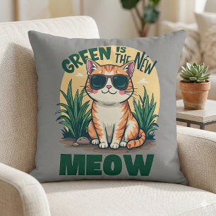 Cojín Decorativo Arte Retro de Naturaleza de Gato Genial "Verde Es
