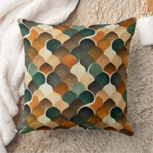 Cojín Decorativo Arte Retro Deco Geométrico en Dorado y Verde Cálid