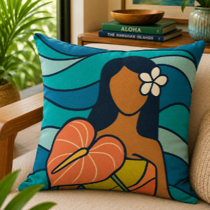 Cojín Decorativo Arte retro hawaiano Anthurium Lady Ocean