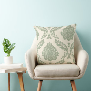 Cojín Decorativo Arte Rococó Damask I 2 vías Crema y Verde
