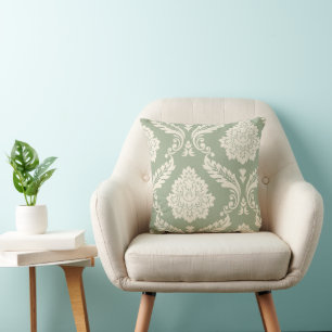 Cojín Decorativo Arte Rococó Damask I Crema sobre Verde