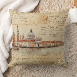 Cojín Decorativo Arte romántico vintage de Venecia con letra script