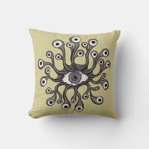 Cojín Decorativo Arte Surrealista y Extraño de Tentáculo de Ojo Wei