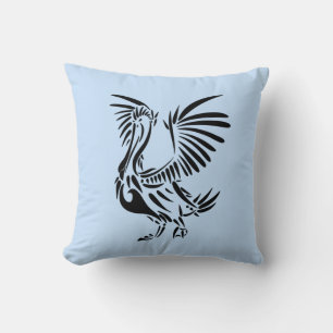 Cojín Decorativo Arte tribal de pelícano en azul