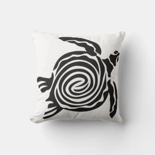 Cojín Decorativo Arte tribal de tortuga en blanco y negro
