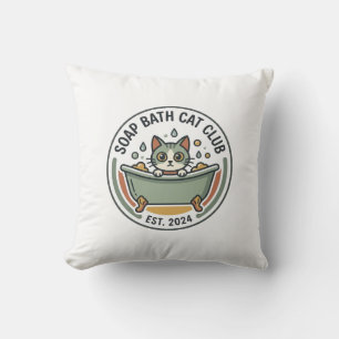 Cojín Decorativo Arte vectorial de gato de baño de jabón POD - Club